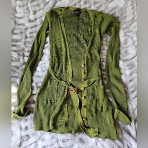 bebe green cardigan w/belt